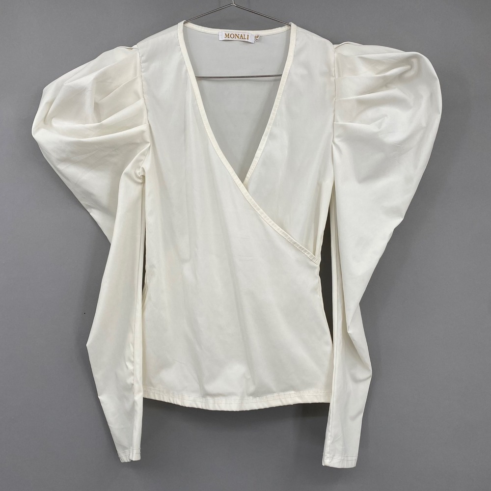 MONALI White Puff Sleeve Wrap Front Long Sleeve Top‎ S M Coquete Clean Girl